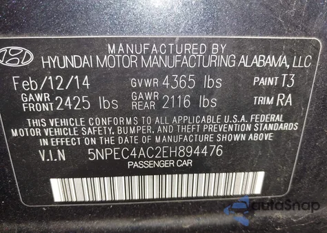 2014 Hyundai Sonata Limited from USA, damaged, VIN 5NPEC4AC2EH894476